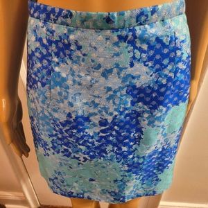 H & M METALLIC TURQUIOSE/SILVER/ROYAL BLUE JACQUARD PRINT MINI SKIRT  Size 4